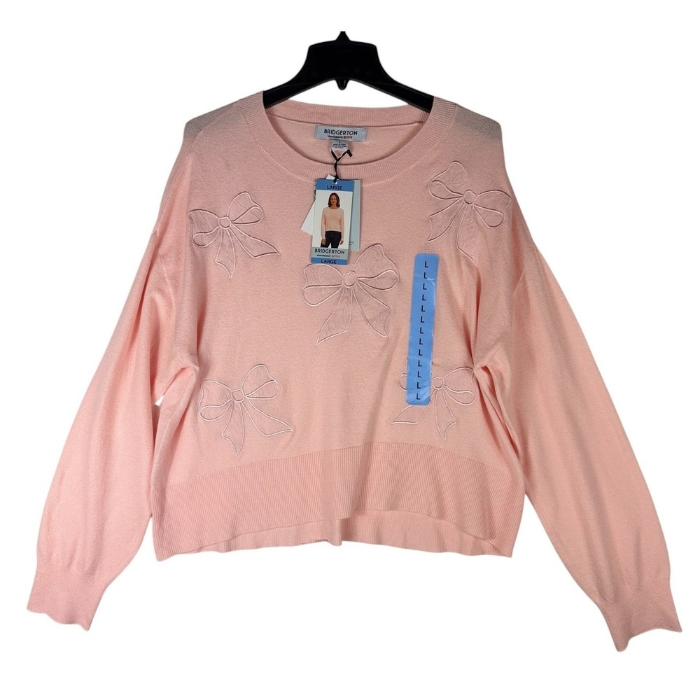 Bridgerton Netflix‎ Pink Lace Bow Applique Sweater Womens Large BRIR004A New